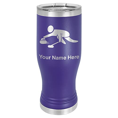 LaserGram 20oz Vacuum Insulated Pilsner Mug, Curling Figure, Personalized Engraving Included (Dark Purple)