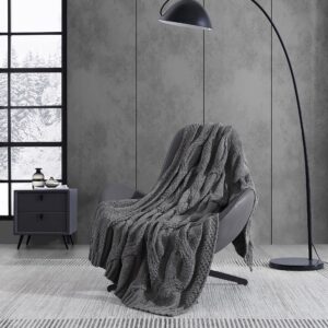 vera wang- throw blanket, ultra soft chenille home décor, all season designer bedding (large cable knit charcoal grey, 50 x 70)