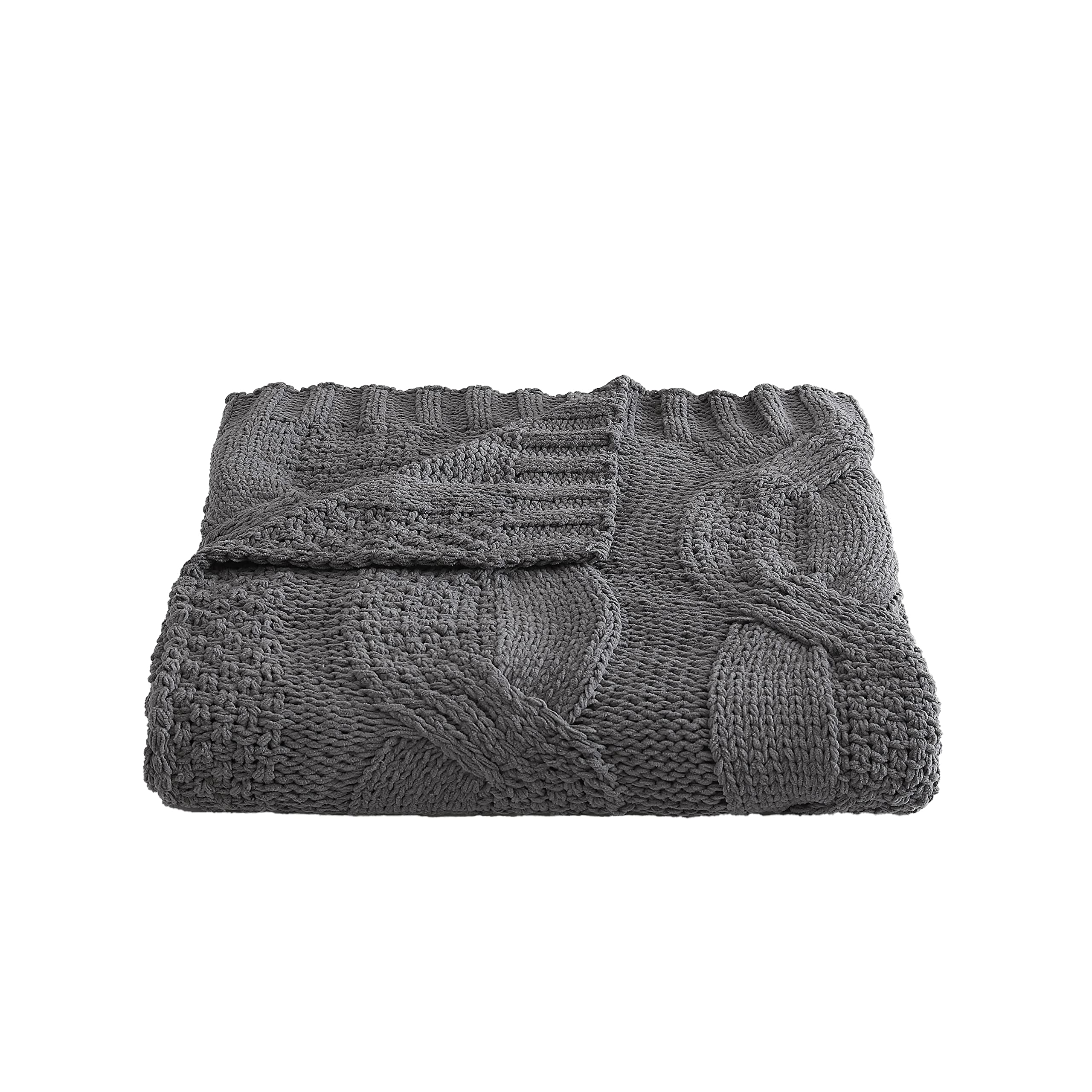 Vera Wang- Throw Blanket, Ultra Soft Chenille Home Décor, All Season Designer Bedding (Large Cable Knit Charcoal Grey, 50 x 70)