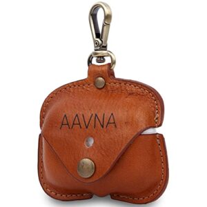 aavna airpods pro leather case with strap genuine leather portable protective case with button lock compatible with airpods pro, airpods pro 2 - legacy pro (wood brown)