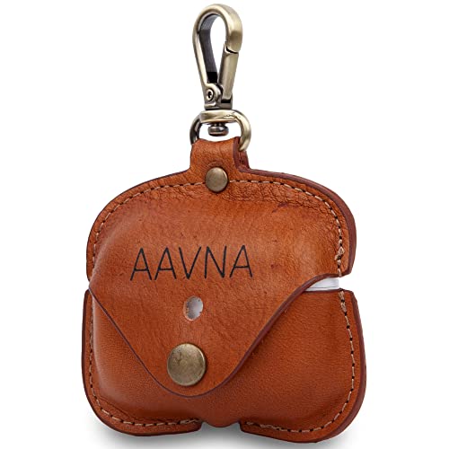 AAVNA Airpods Pro Leather Case with Strap Genuine Leather Portable Protective Case with Button Lock Compatible with Airpods Pro, Airpods Pro 2 - Legacy Pro (Wood Brown)