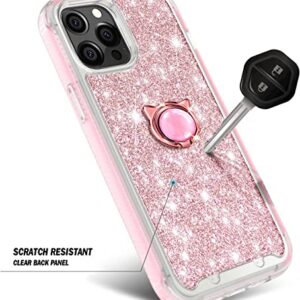 NGB Supremacy Compatible with iPhone 12/12 Pro Case, Full Body Protection with [Built-in Screen Protector] Ring Holder/Wrist Strap, Slim Fit Shockproof Bumper Durable Cover Case (Glitter Rose Gold)