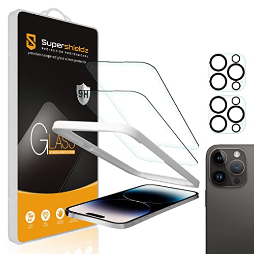 Supershieldz (2 Pack) Designed for iPhone 14 Pro (6.1 inch)+ Camera Lens Tempered Glass Screen Protector with (Easy Installation Tray), Anti Scratch, Bubble Free