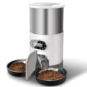 automatic cat feeders, timed dog cat food dispenser for dry food, intelligent portion control 1-4 meals per day ,voice recorder, pet self feeding with stainless steel liner&2 bowls-4.5l