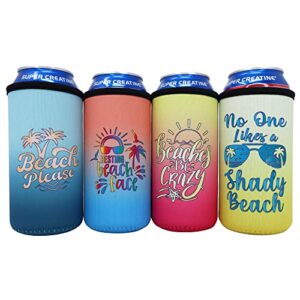 beach essentials gifts for women - beach accessories for vacation must haves, beach themed small gifts for women, insulated 16 oz. tall can cooler sleeves, funny beach coolies for tallboy cans