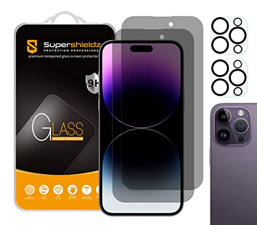 Supershieldz (2 Pack) (Privacy) Anti Spy Screen Protector Designed for iPhone 14 Pro Max (6.7 inch)+ Camera Lens Tempered Glass Screen Protector, Anti Scratch, Bubble Free