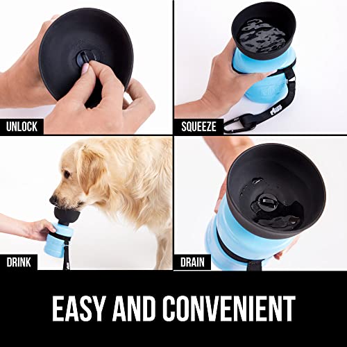 Gorilla Grip Leak Proof Portable Dog Water Bottle, Multifunction Design with Bowl Cap, Food Grade Silicone, Dogs Drink Dispenser, for Puppy Walks, Traveling, Keep Pets Hydrated, 12oz, Blue