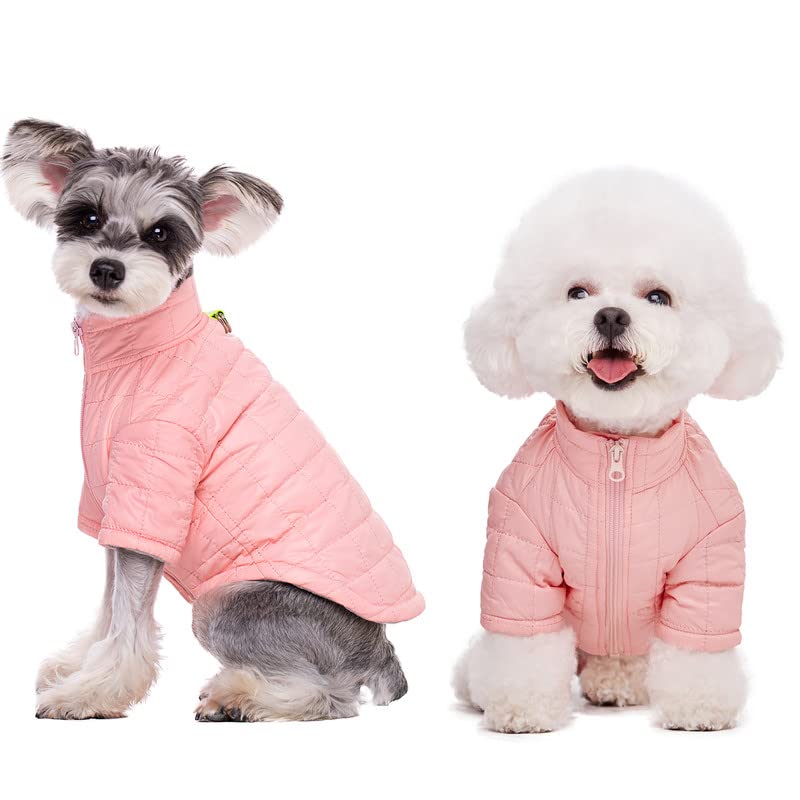 Small Dogs Winter Warm Coat, Water-Resistant Fleece Puppy Vest, High Collar Warm Padded Rainproof Snowsuit, Lightweight Outdoor Windproof Dog Clothes with Zipper and D Ring, Doggie Puffer Jacket