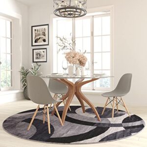 masada masada rugs, thatcher collection accent rug with interlocking circle pattern in black/grey with olefin facing and natural jute backing - 8'x8' round