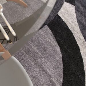 Masada Masada Rugs, Thatcher Collection Accent Rug with Interlocking Circle Pattern in Black/Grey with Olefin Facing and Natural Jute Backing - 8'x8' Round