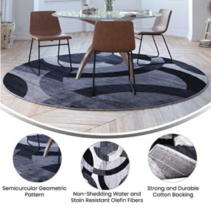 Masada Masada Rugs, Thatcher Collection Accent Rug with Interlocking Circle Pattern in Black/Grey with Olefin Facing and Natural Jute Backing - 8'x8' Round