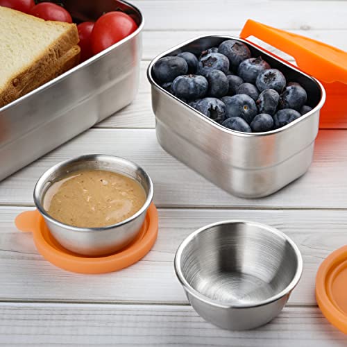 zeeooil Stainless Steel Containers with Lids Set of 4 Reusable Food Storage Container with Sauce Cups Leak Proof Lunch Container Bento Box(720ml, 230ml, 50ml*2)