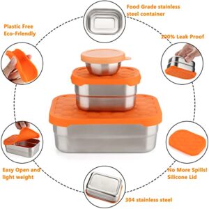 zeeooil Stainless Steel Containers with Lids Set of 4 Reusable Food Storage Container with Sauce Cups Leak Proof Lunch Container Bento Box(720ml, 230ml, 50ml*2)