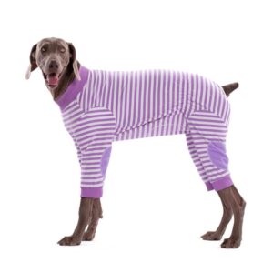 large dogs pajamas, stripes cotton stretchable dog jumpsuit, 4 legs lightweight dog onesie pjs clothes apparel with zipper closer and elbow pads, full coverage large breed dogs anti-shedding suit