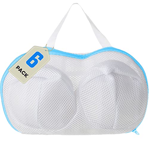 Bra Washing Bags for Laundry, Large Bra Laundry Bags for Washing Machine, Fits All Cups Anti Deformation Bra Washing Bag, Lingerie Bags for Washing Delicates (6 Pcs - Bule XXL)