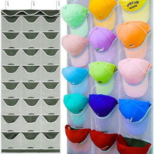 hat racks for baseball caps, 24 pockets hat organizer for cap collection, hat holder with deeper breathable mesh slots & velcro preserve hats' brims 1