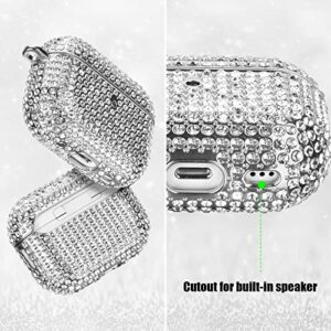 Case for AirPods Pro 2nd Generation, Filoto Cute AirPod Pro 2 Protective Case Cover for Women Girls, Bling Crystal PC Apple Air Pods Pro Cases Accessories with Lobster Clasp Keychain (Silver)