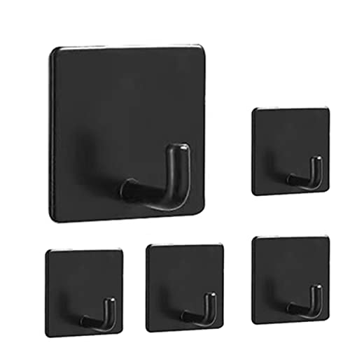 OKAKA Heavy Duty Adhesive Hooks Stainless Steel No Drilling Wall Hooks for Bathroom Outdoor Kitchen Robe Towel Coat Home Sticky Hooks Matte Black 5 Pack