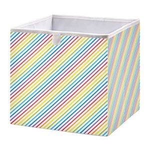 xigua storage cube bright rainbow strips foldable storage bins, closet shelves organizer fabric storage baskets for clothes, toys, books, office supplies (square)