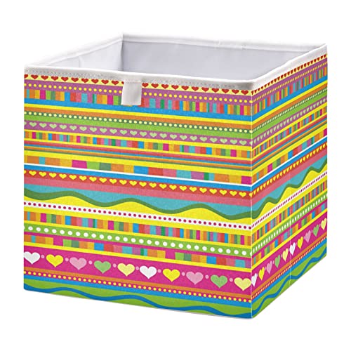 xigua Storage Cube Hearts Strip Pattern Foldable Storage Bins, Closet Shelves Organizer Fabric Storage Baskets for Clothes, Toys, Books, Office Supplies (Square)