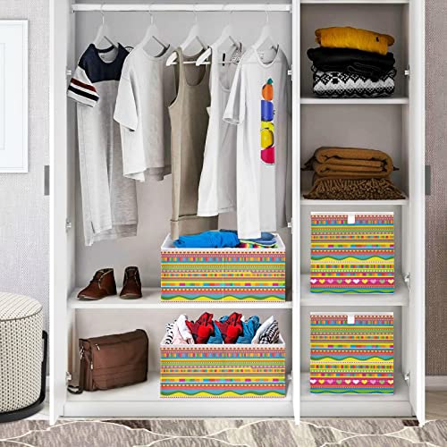 xigua Storage Cube Hearts Strip Pattern Foldable Storage Bins, Closet Shelves Organizer Fabric Storage Baskets for Clothes, Toys, Books, Office Supplies (Square)