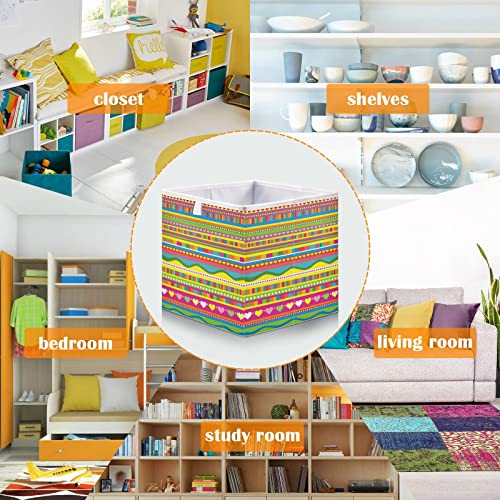 xigua Storage Cube Hearts Strip Pattern Foldable Storage Bins, Closet Shelves Organizer Fabric Storage Baskets for Clothes, Toys, Books, Office Supplies (Square)