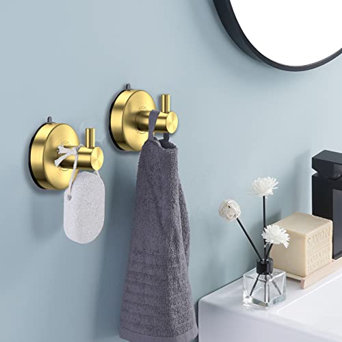 DGYB Suction Cup Hooks for Shower Set of 4 Gold Towel Hooks for Bathrooms SUS 304 Stainless Steel Shower Hooks for Loofah 15 Lb Bathroom Hooks for Towels