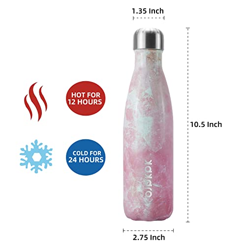 BJPKPK Insulated Water Bottles -17oz/500ml -Stainless Steel Water bottles,Sports water bottles Keep cold for 24 Hours and hot for 12 Hours,BPA Free kids water bottles for School-Marble Sakura