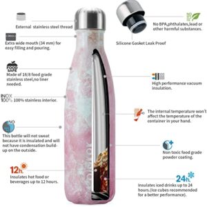 BJPKPK Insulated Water Bottles -17oz/500ml -Stainless Steel Water bottles,Sports water bottles Keep cold for 24 Hours and hot for 12 Hours,BPA Free kids water bottles for School-Marble Sakura