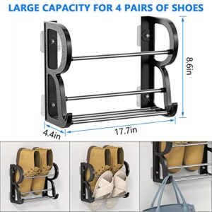 DEYILIAN Wall Mounted Shoes Rack 4 Pack, Hanging Shoe Organizer, Door Hanging Shoe Rack with Sticky Mounts, Wall Shoe Holder for Camper RV Shoe Storage with Hooks No Drilling Black