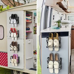 DEYILIAN Wall Mounted Shoes Rack 4 Pack, Hanging Shoe Organizer, Door Hanging Shoe Rack with Sticky Mounts, Wall Shoe Holder for Camper RV Shoe Storage with Hooks No Drilling Black