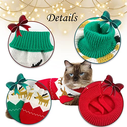 CooShou 2Pcs Cat Christmas Sweater Dog Christmas Sweater Cat Dog Knitwear Sweater Xmas Clothes Elk Christmas Red Green Sweaters for Cat Puppy Dog S