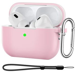 boben airpods pro 2nd generation case cover 2022 silicone airpods pro 2 case cover with lanyard and keychain [wireless charging & front led visible] (pink)