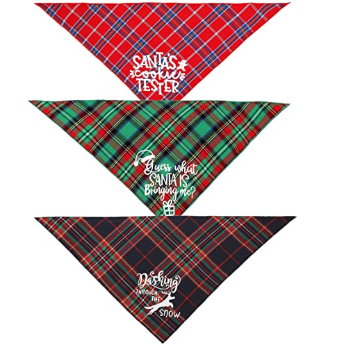 3 Pack Christmas Dog Bandanas - Classic Fall Plaid Christmas Xmas Dog Bandana Triangle Pet Scarf Bibs Kerchief Gift Set Pet Holiday Accessories Decoration for Small to Large Puppy Dog Cat