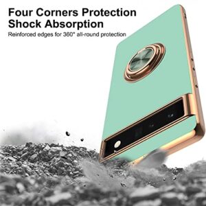 Aitipy for Google Pixel 6A Case, Built-in 360 Rotation Ring Holder with Screen Protector & Camera Lens Protector, Luxury Shiny Electroplated Edged Shockproof Protective Phone Cover (Mint/Golden)