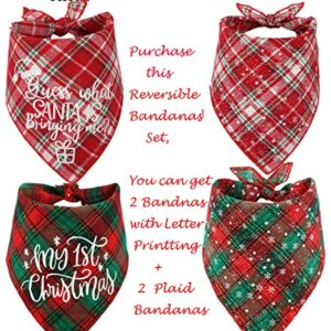 Christmas Bandana for Dogs,2 Pack Plaid Dog Bandanas Set for Xmas Holiday