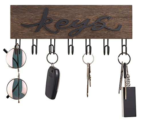 Mkono Key Holder for Wall Decorative with 7 Hooks, Wall Mounted Keys Hanger Organizer Rustic Wood Hanging Key Hooks Home Decor Farmhouse Key Rack for Entryway, Hallway, Office