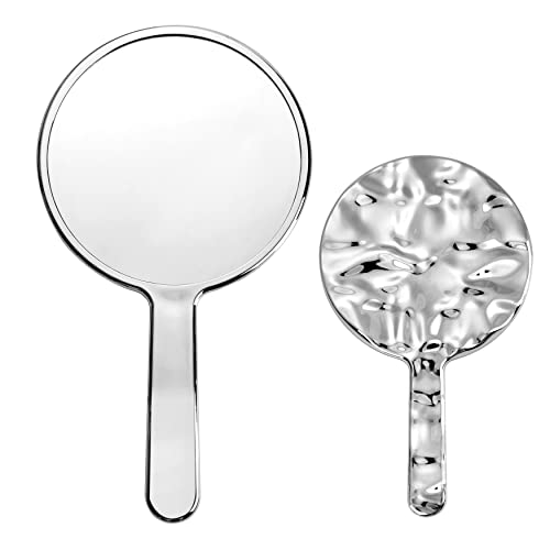 Funly mee Electroplate Sliver Hand Mirror, Handheld Mirror with Water Ripple Frame- 6 x 10.6 Inches