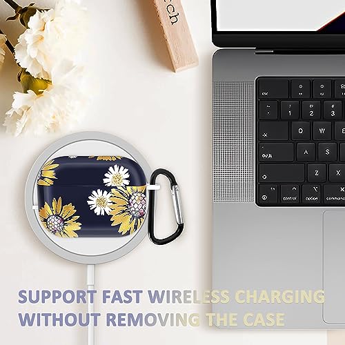 Casewind Compatible with AirPods Pro Case, [with Keychain] Glitter Floral Sunflower Cute AirPod Pro Case Cover Full Protective Hard Shockproof AirPods Pro Case for Women Girl Men,Front LED Visible