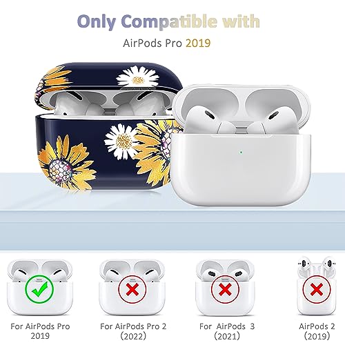 Casewind Compatible with AirPods Pro Case, [with Keychain] Glitter Floral Sunflower Cute AirPod Pro Case Cover Full Protective Hard Shockproof AirPods Pro Case for Women Girl Men,Front LED Visible