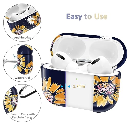 Casewind Compatible with AirPods Pro Case, [with Keychain] Glitter Floral Sunflower Cute AirPod Pro Case Cover Full Protective Hard Shockproof AirPods Pro Case for Women Girl Men,Front LED Visible