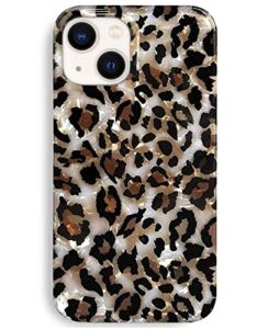 j.west case compatible with iphone 14 6.1-inch, luxury sparkle translucent clear leopard cheetah print pearly design soft silicone slim tpu protective phone case cover for girls women (bling)