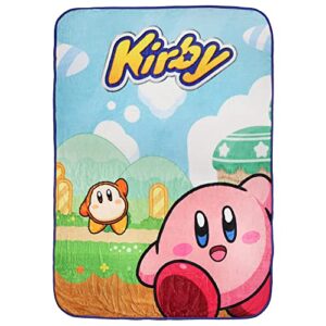 bioworld nintendo kirby video game kirby and waddle dee soft fleece plush throw blanket 45" x 60"