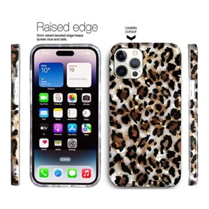 J.west iPhone 14 Pro Case, Luxury Sparkle Clear Leopard Silicone Cover, 6.1 inch Cheetah Design for Girls & Women