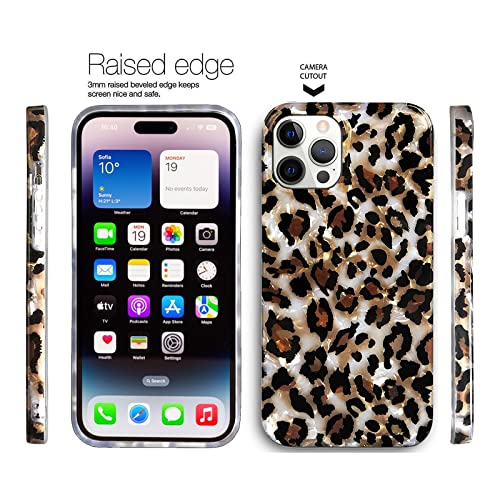 J.west iPhone 14 Pro Max Case - Luxury Sparkle Clear Leopard Print Soft Silicone Cover for Girls & Women (6.7" Cheetah)