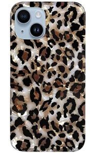 j.west case compatible with iphone 14 plus case,luxury sparkle translucent clear vintage leopard print soft silicone cover for girls women protective phone case for iphone 14 plus 6.7 inch cheetah
