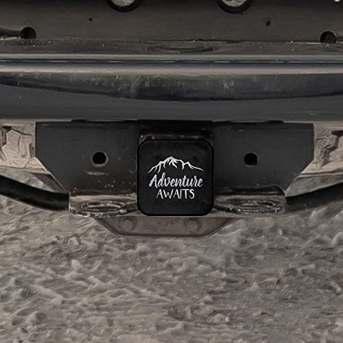 Swono Adventure Awaits Hitch Covers 2 Inch Inspiration Quote Adventure Mountains Rubber Receiver Tube Hitch Plug for Men, Square Hitch Box Cover Towing Hitch Plug Covers for Women
