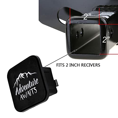 Swono Adventure Awaits Hitch Covers 2 Inch Inspiration Quote Adventure Mountains Rubber Receiver Tube Hitch Plug for Men, Square Hitch Box Cover Towing Hitch Plug Covers for Women