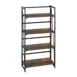 furniturer 4-tier bookcase folding bookshelf home office industrial bookcase with metal frame no assembly storage shelves vintage flower stand rustic book rack organizer, 23.6 x 11.8 x 49.2 inches