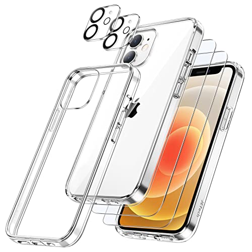 JETech 3 in 1 Case for iPhone 12 Mini 5.4-Inch, with 2-Pack Screen Protector and Camera Lens Protector, Non-Yellowing Shockproof Bumper Phone Cover, Full Coverage Tempered Glass Film (Clear)